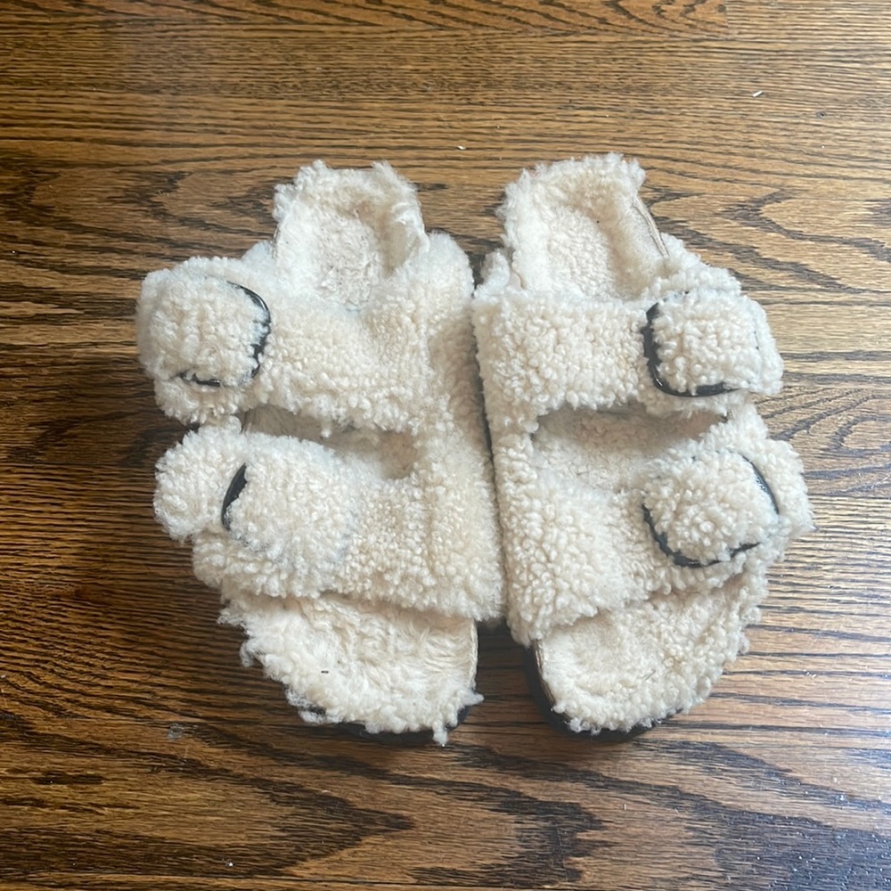 Birkenstock Cream Sherpa Arizona-Style Double Strap Sandals